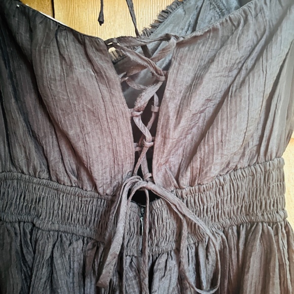 &merci Crinkle Babydoll Mini Dress High Waist Black Fit & Flair Puff Sleeve L - Picture 8 of 12